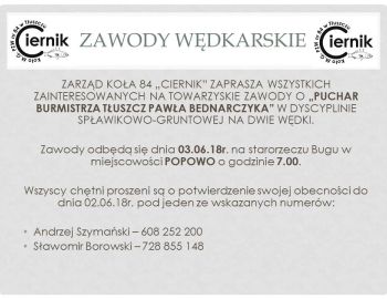 Zawody Spławikowo-Gruntowe o puchar burmistrza Tłuszcza Pawła Bednarczyka
